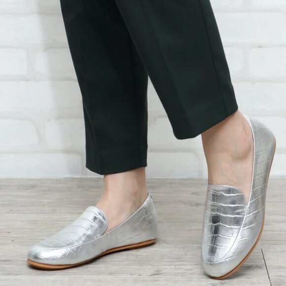 FITFLOP Croc Embossed Leather Flat Shoes - Picture 2 of 8